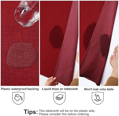 Miniatura 5 de Smiry Mantel rectangular de lino sintético, mantel de tela de arpillera impermeable, fundas decorativas lavables para cocina, comedor, fiestas, 60 x