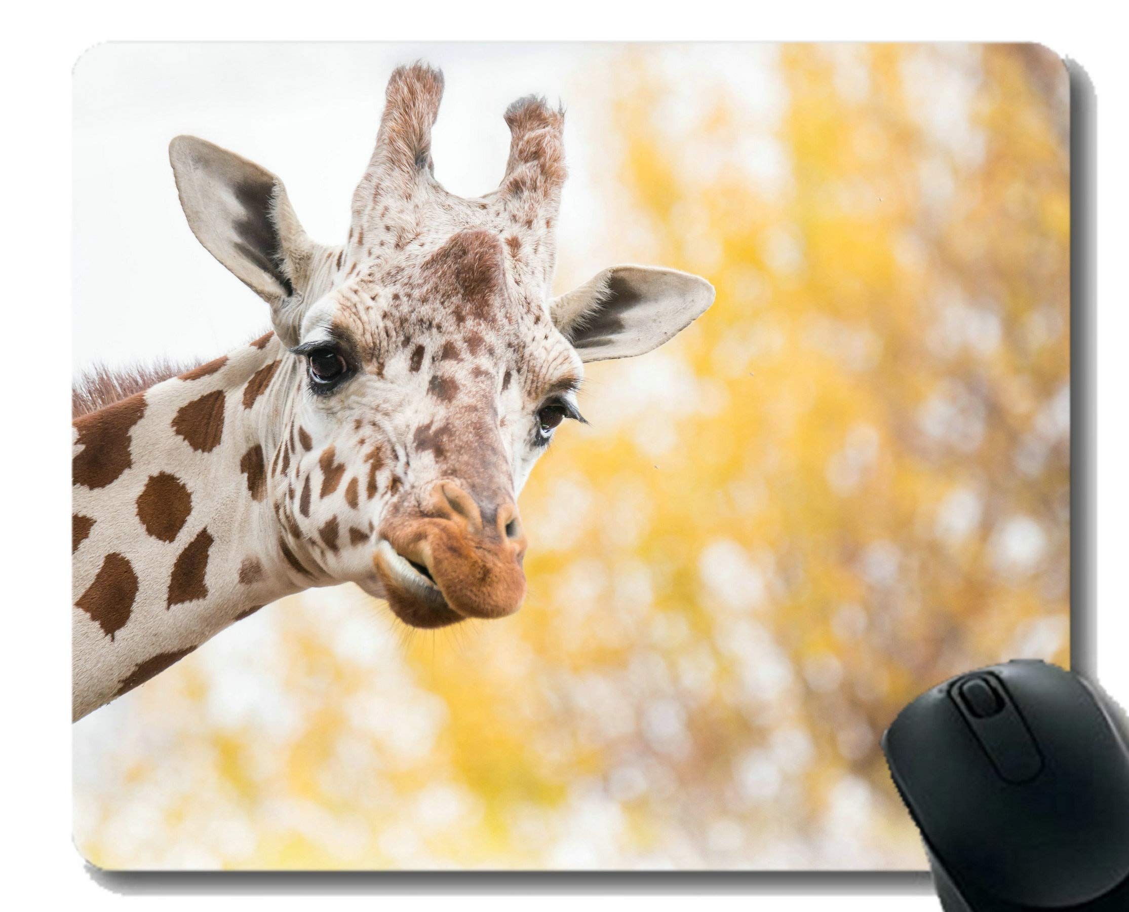 Gaming Mouse Mat,Defocused Giraffe Mouse Pad Stitched Border