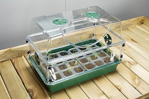 Miniatura 10 de EarlyGrow propagador domado mediano para semillas y hierbas con extensión de altura lateral ventilada y juego de clip de seguridad, verde