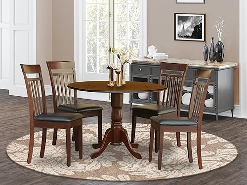 Miniatura 8 de East West Furniture DLCA3-MAH-LC - Juego de comedor de 3 piezas que contiene una mesa de comedor redonda con gotas y 2 sillas de cocina de piel