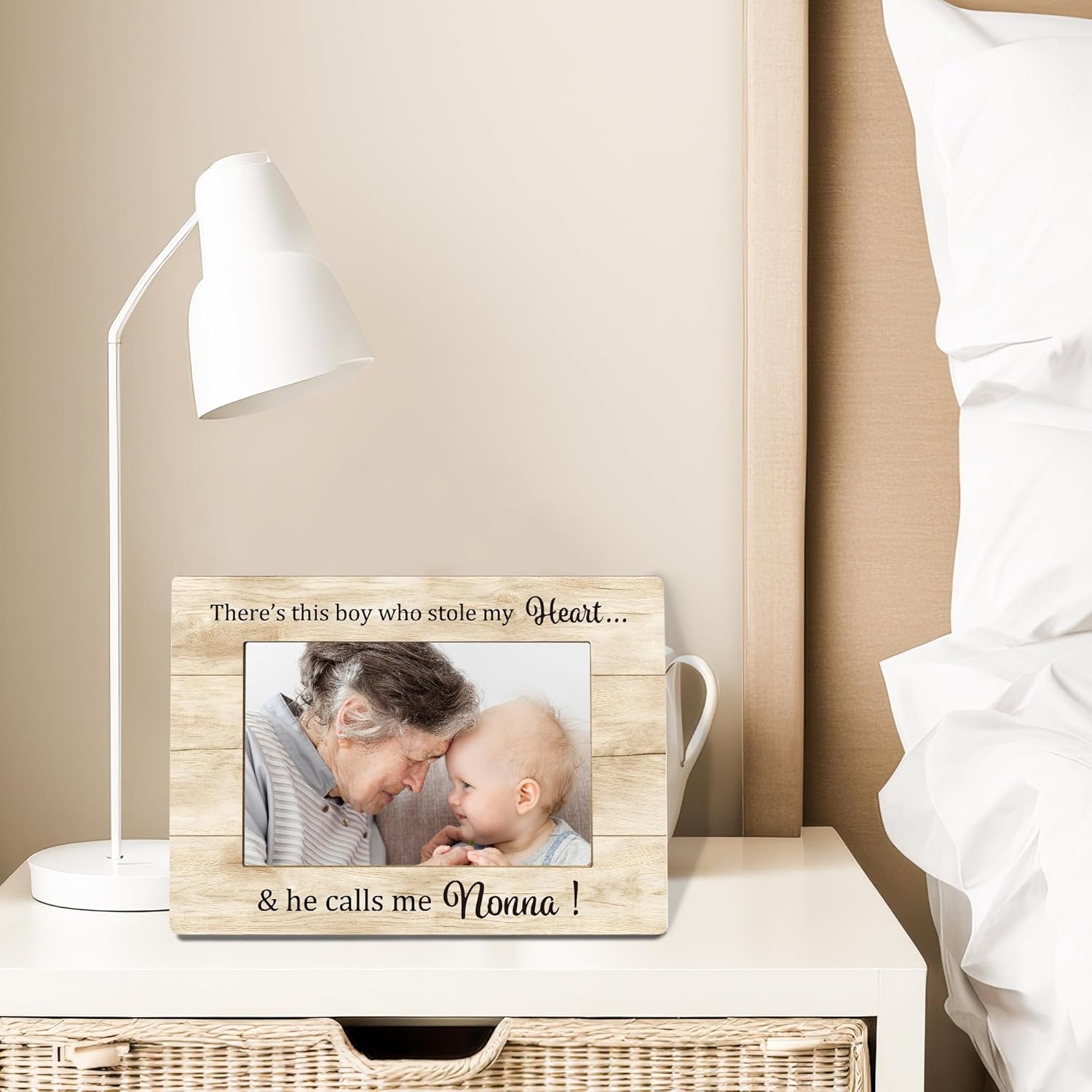 Grandma Picture Frame, Nonna Gifts, Nana Gifts from Grandkids, Grandma Photo Frame 4x6, There's This Boy Who Stole My Heart He Calls Me Nonna Wooden Photo Picture Frames for Desk Tabletop Decor - Image 3