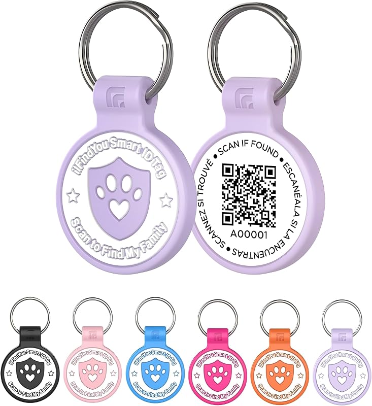 Plaquinha de Identificação com QR Code para Gatos ILFINDYOU de Silicone Redonda Roxa Tamanho Pequeno