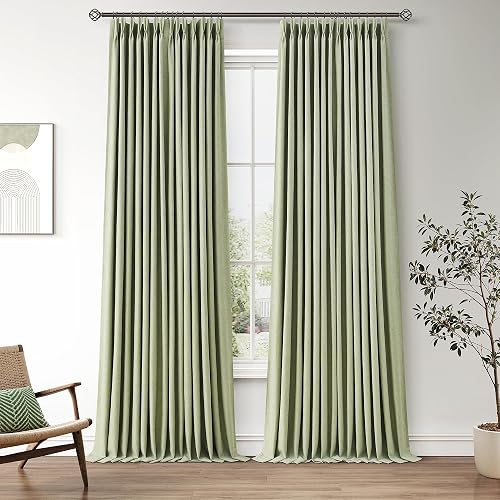 Naturoom 100% Blackout Linen Pinch Pleat Curtains 90 Inch Long Sage Green