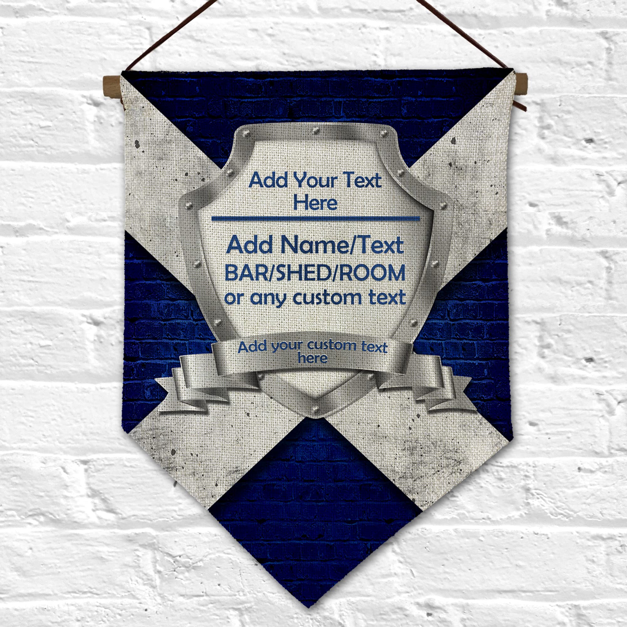 ShopQuality4U Personalised Scottish Shield Pennant Bunting Flag - Linen Banner Garland - Add Own Text