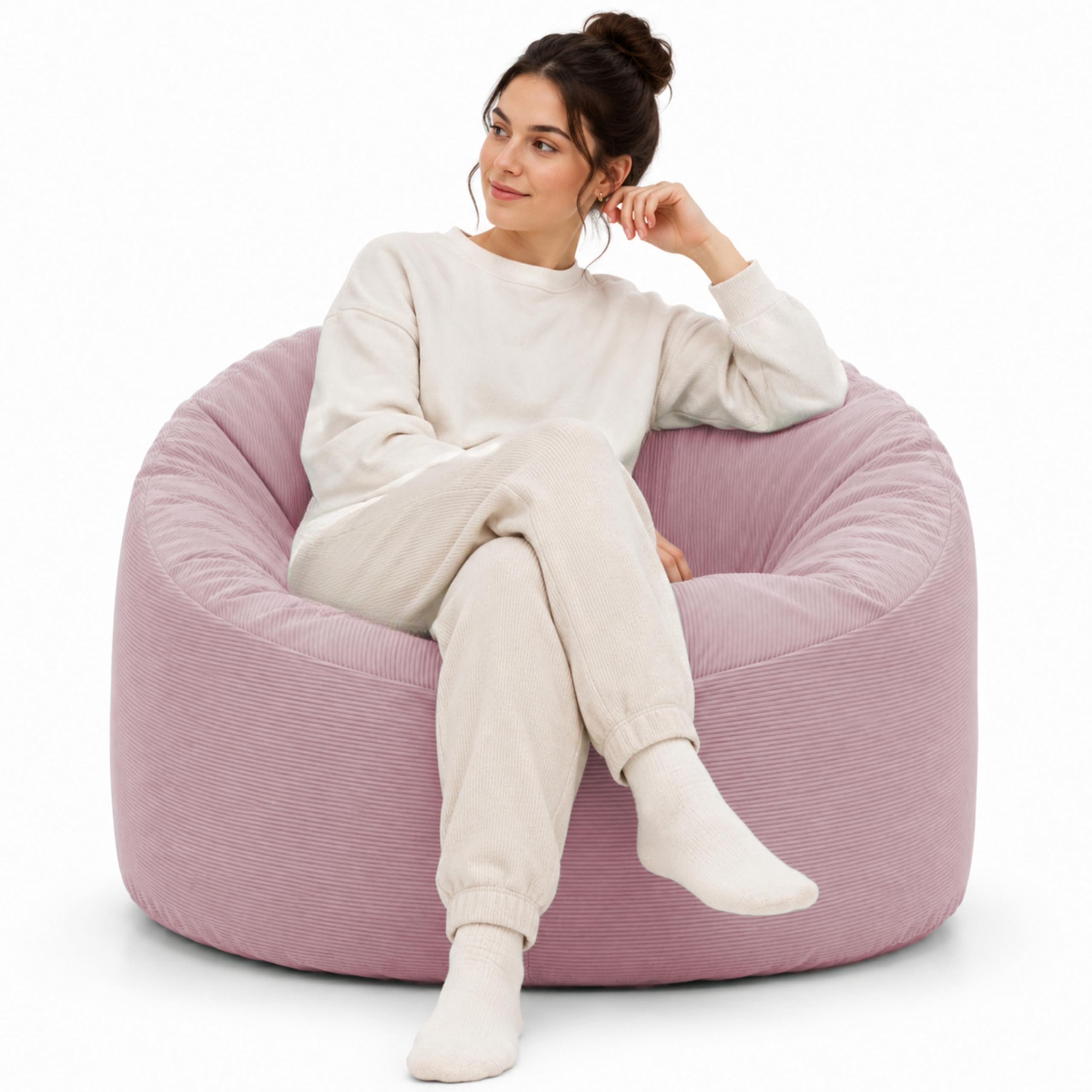 bananair - Bean Bag Chair Adult - Soft & Elegant Fine Ribbed Corduroy Fabric - Comfortable Foam Filling - Giant Bean Bag Sofa with Excellent Back Support (100 cm, Pink)