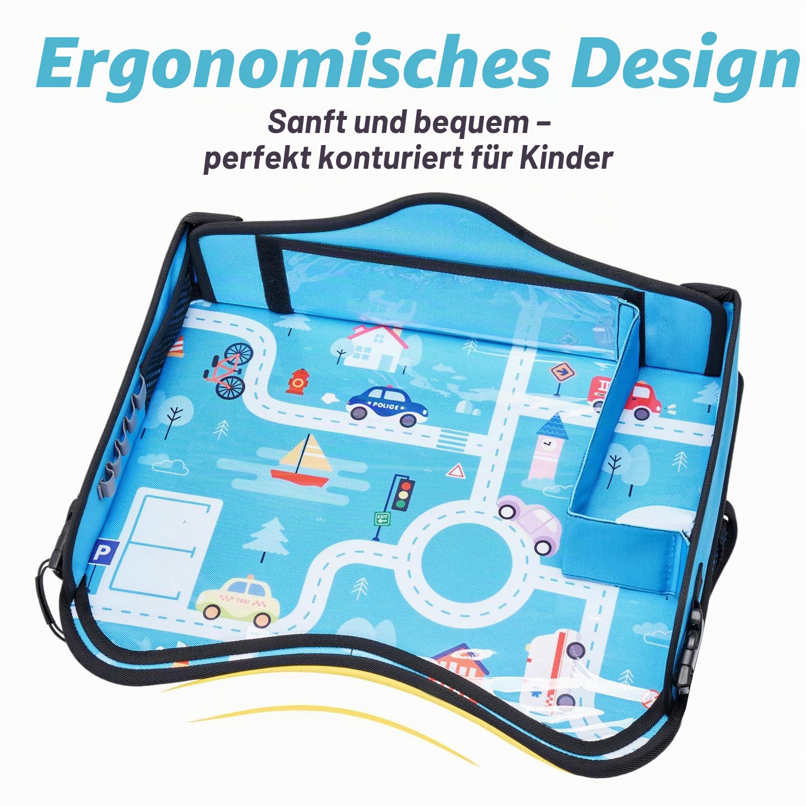OUOZZZ Kinder Reisetisch Auto – Kindersitz Spiel und Auto Reise Spielzeug, Knietablett Reisetisch für Kinderreisen Roadtrip, Autositz Schreibtisch Einstellbar Kinder Spielzeug ab 3 Jahre