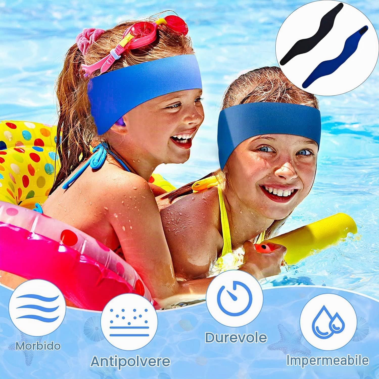 2 Pezzi Fascia da Nuoto Fascia Auricolare, Fascia di Protezione per Orecchi da Nuoto, Fascia in Neoprene Elastico Regolabile, Fascia di Protezione per Le Orecchie per Surf Sci Nautico