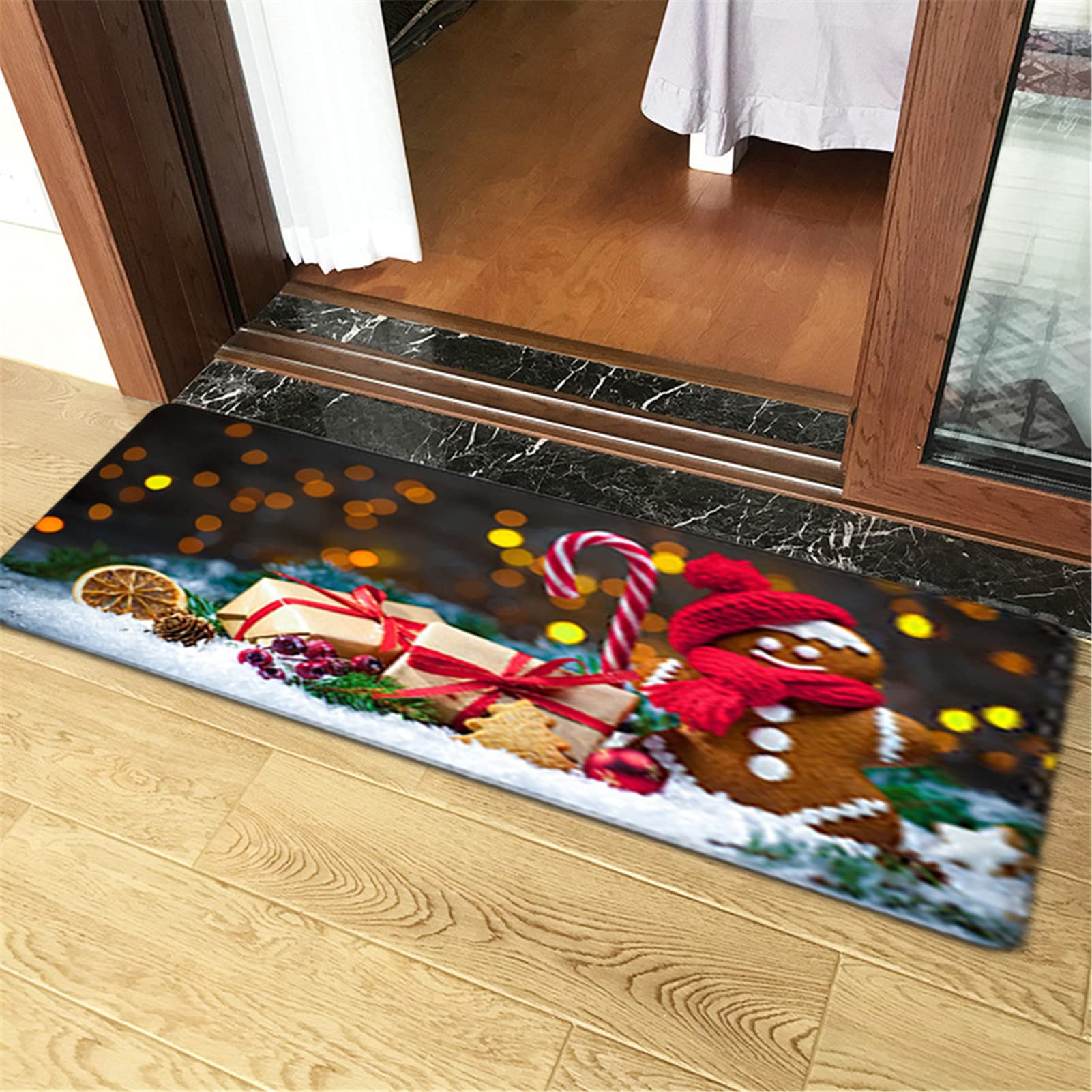 Tappeto Natalizio 3D, Tappeto Scendiletto Camera da Letto Lavabile Tappeto Lungo Natalizio Cucina Tappeto Passatoia Corridoio Morbido Tappeto Ingresso Interno Moderno per Soggiorno,50x160cm