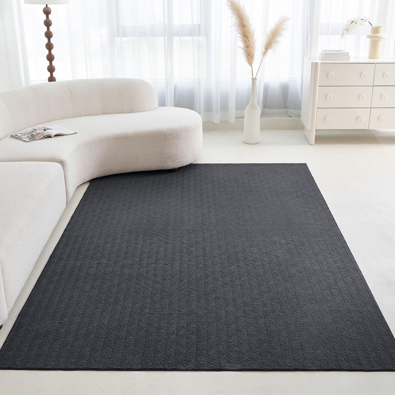 Faux Cashmere Area Rug - 5x7 Modern Low Pile Non-Slip Carpet for Living Room Bedroom, Dark Gray