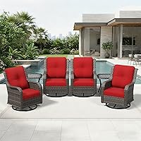 Vista 182 de Joyside Silla mecedora giratoria para exteriores para patio, mecedora de mimbre para exteriores con cojines de tela de olefina adecuada para porche