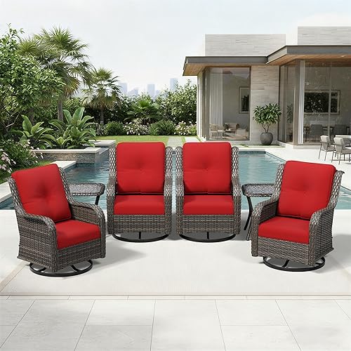 Miniatura 182 de Joyside Silla mecedora giratoria para exteriores para patio, mecedora de mimbre para exteriores con cojines de tela de olefina adecuada para porche