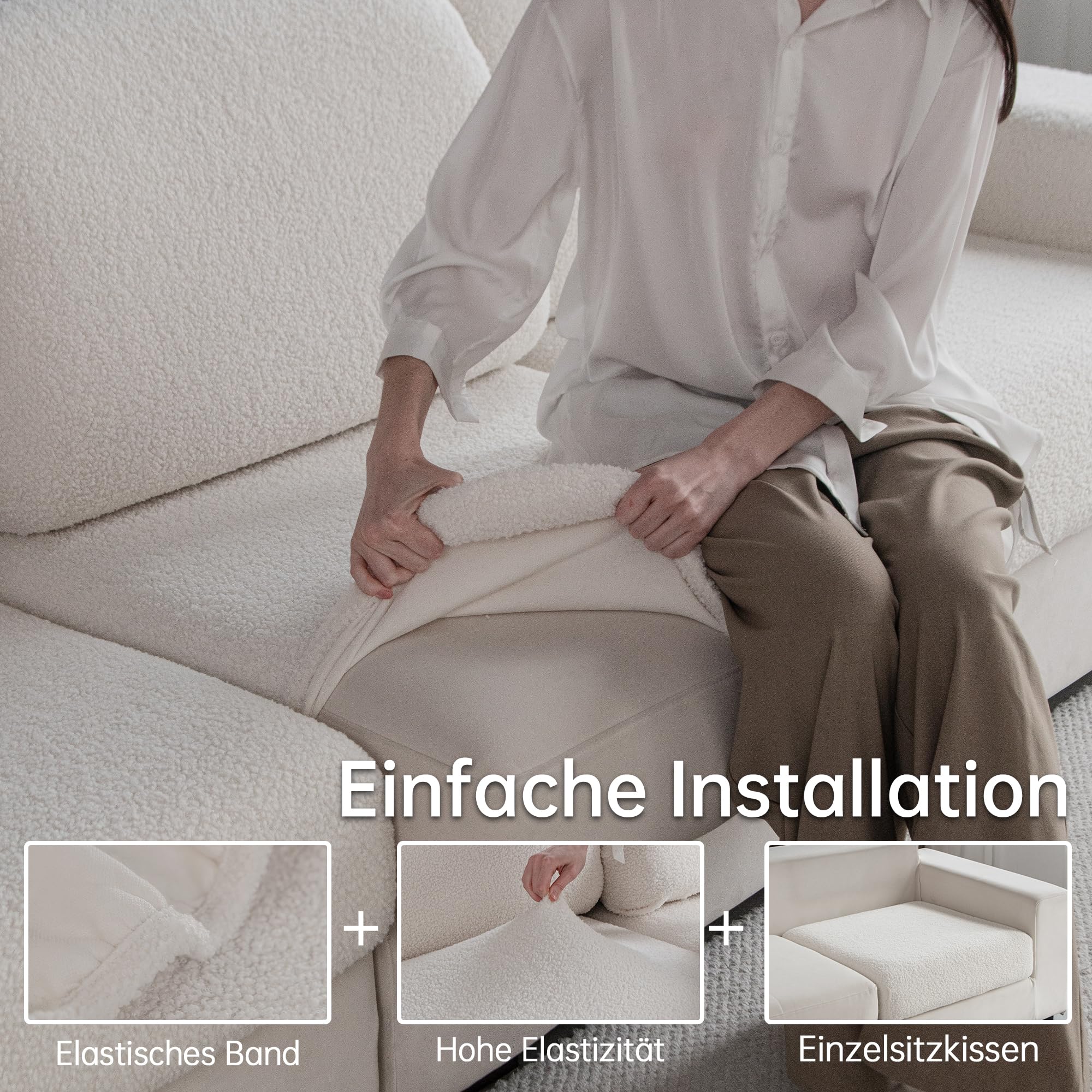 OHSIO Sofa Überzug – Hoch Elastischer, Rutschfester Sitzkissenbezug – Waschbarer, Haustierfreundlicher Sofabezug für Couch, Strapazierfähig(Elfenbein, 1x Chaiselongue-Bezug)