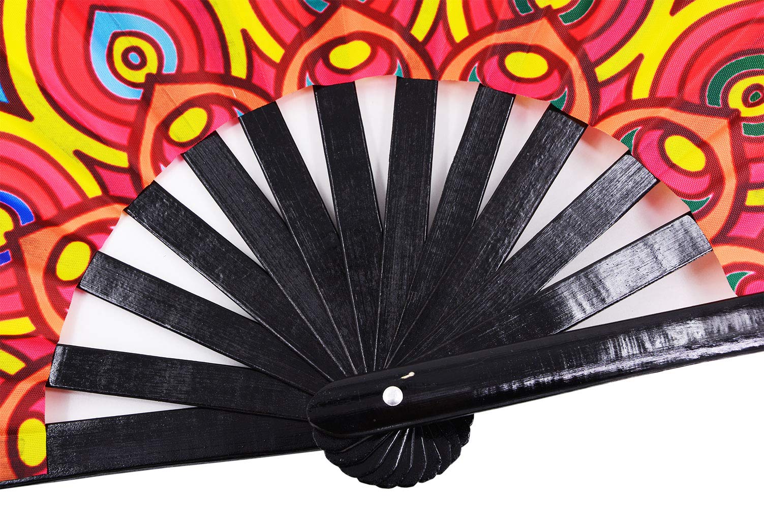 Amajiji Rave Faltfächer Aus Bambus – 34 Cm, Alien-Design | Für Festivals, Tanzen, Cosplay & Dekoration