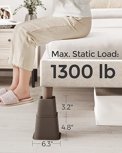 Miniatura 7 de SONGMICS Elevadores de cama, paquete de 4 elevadores de muebles, elevadores de cama resistentes en alturas de 3, 5 u 8 pulgadas, eleva hasta 1300