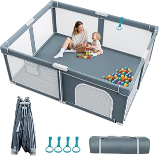 OMZER Foldable Baby Playpen 71x59 Inch Collapsible Play Yard for Babies Toddlers - Portable Indoor Outdoor with Storage Bag & 4 Handles