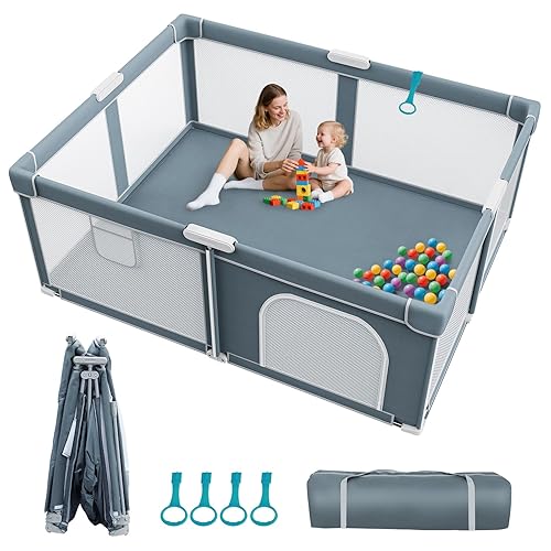Corralito plegable para bebés, 71 x 59 pulgadas, corralito plegable para bebés y niños pequeños, patio de juegos plegable para interiores y