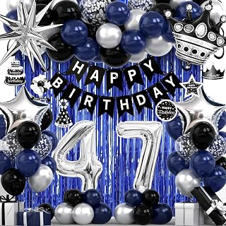 47th Birthday Decorations for Men - Black Blue 47th Birthday Party Packs