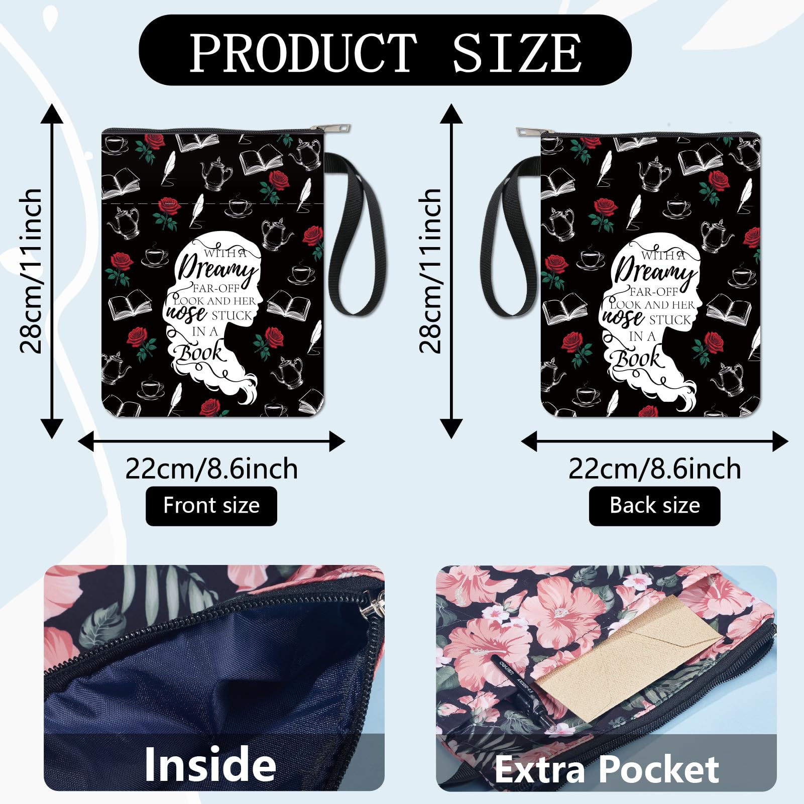 Housse Livre CRASPIRE - Tissu Lavable, Fermeture éclair, Poche Accessoires, Motif Soleil/lune/étoiles