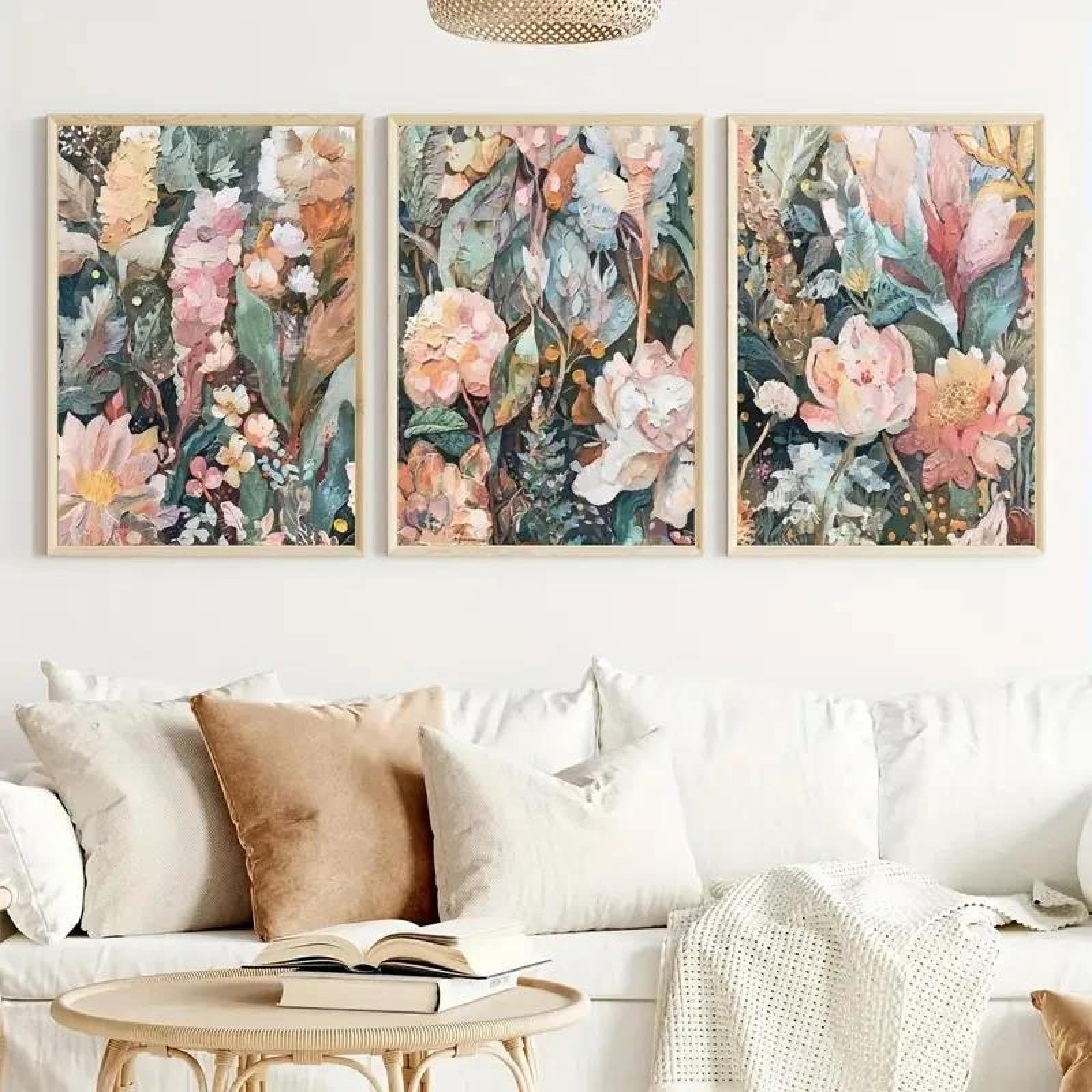Baibexing Abstract Tropical Floral Canvas Paintings Poster Prints Wall Art Picture Living Room Home Decor 60X80Cmx3Pcs Unframed