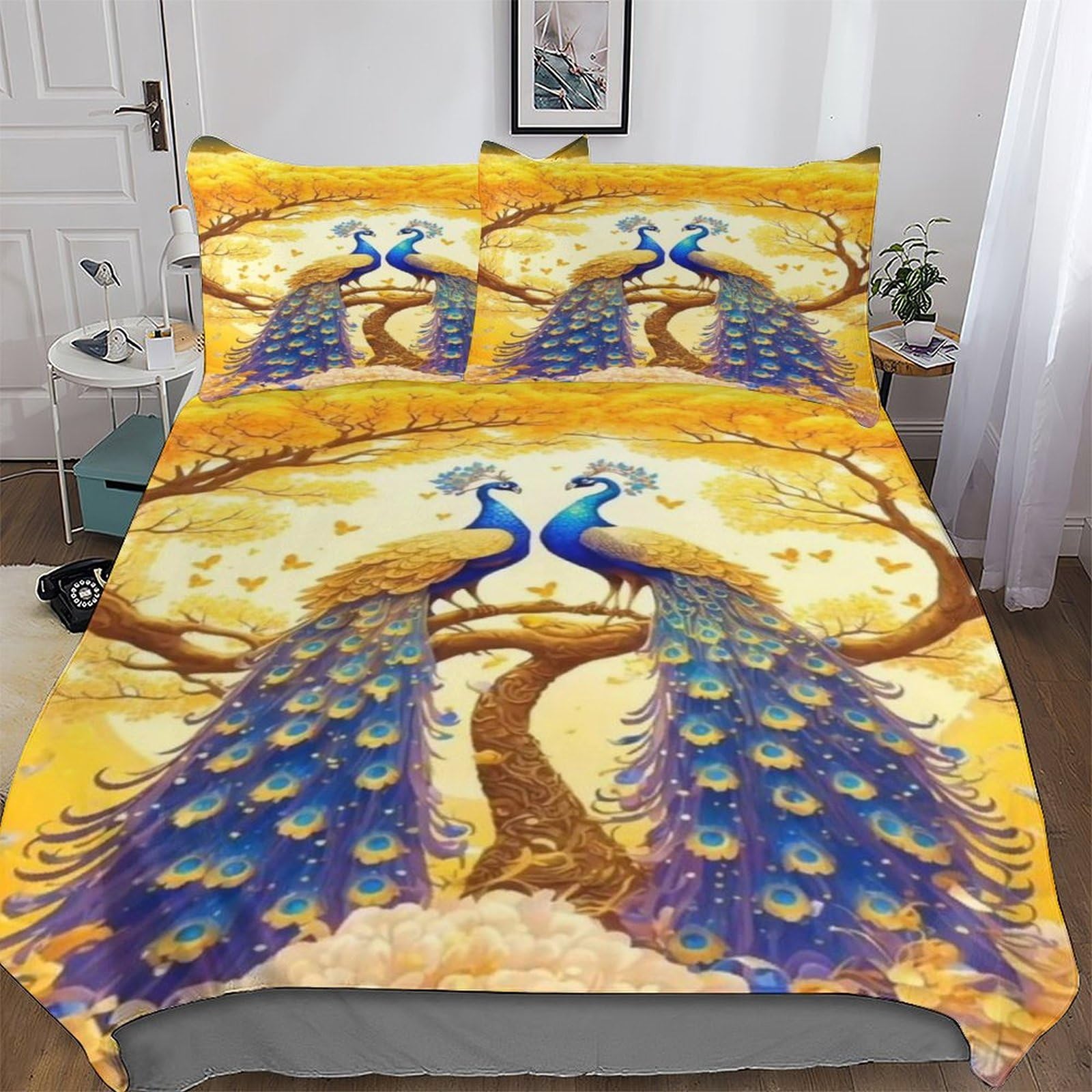 Pazzk Men's Peacock-1 Peacock Duvet Cover Microfiber Bedding Set 2Pcs, 3D Quilt Cover&Pillowcase, With Zipper Closure, Soft Comforter Cover For Woman Kids Double (200X200cm)