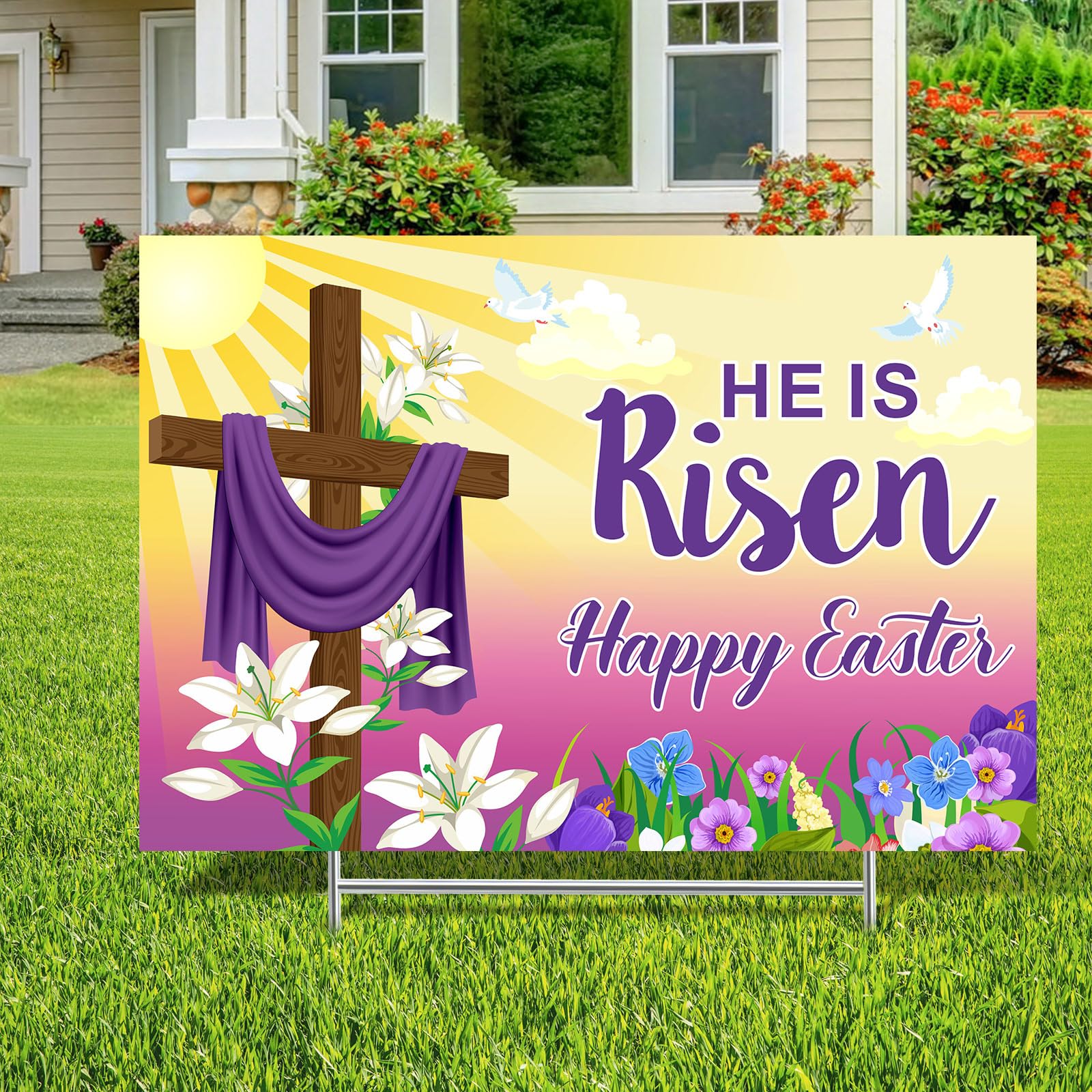 Panneau de pelouse pour jardin et déco extérieure Happy Easter Risen