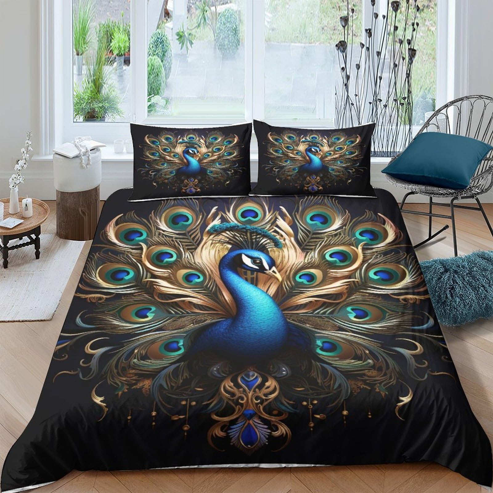 Ctjqhvkz Style-7 3D Printed Peacock Feathers Fitted Sheet Microfiber Soft Anti-Slip Artistic Peacock Bed Cover For Bedroom Dorm Mattress Decor Single（135X200cm）