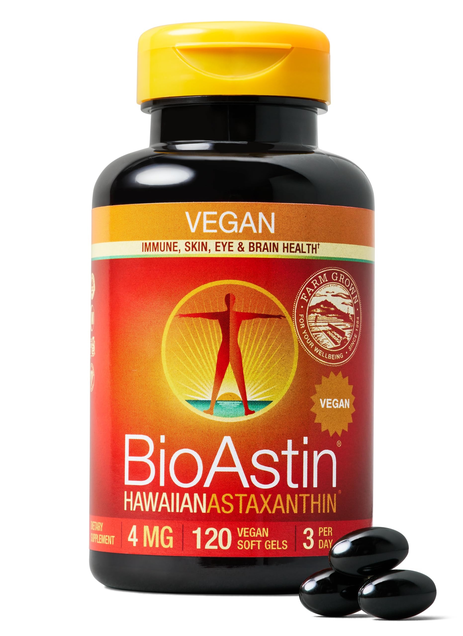 Nutrex Hawaii Vegan BioAstin Hawaiian Astaxanthin - 4mg, 120 Softgels - Farm-Direct Premium Antioxidant Supplement to Support Eye, Skin, Joint & Immune System Health - Vegan, Non-GMO & Gluten-Free