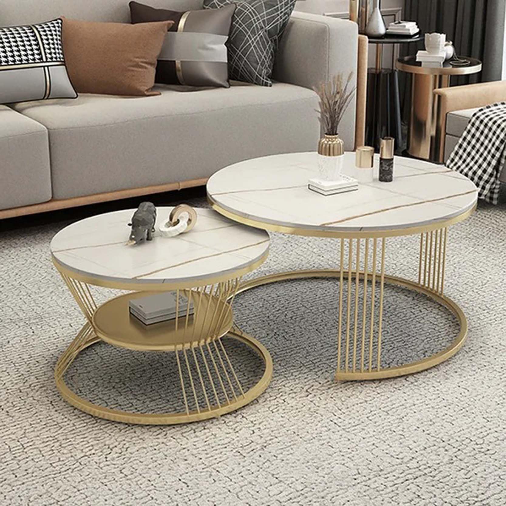 BULKWOOD Modern Coffee Tables Set of 2 with Marble Finish Top for Living Room, Accent Furniture with Gold Metal Frame (Gold White) (B0CQHC6RD6) Amazon Price History, Amazon Price Tracker