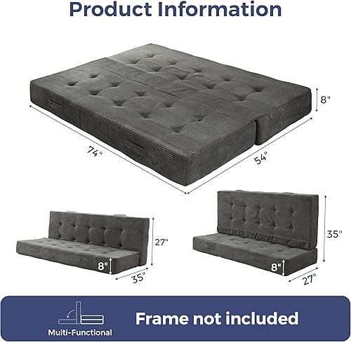 Miniatura 2 de MAXYOYO Colchón tipo futón de 8 pulgadas tamaño matrimonial con asas, sofá cama plegable copetudo (marco no incluido), colchón plegable versátil