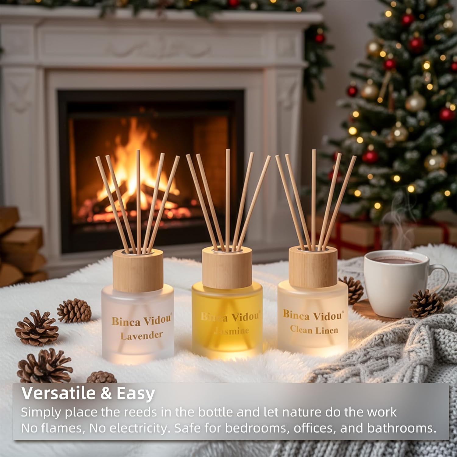 Reed Diffuser Set of 3, Binca Vidou Lavender, Linen & Jasmine Natural Scent Oil Diffusers with Sticks for Home Office Bathroom Aromatherapy Decor 1.69oz x 3 - Image 9