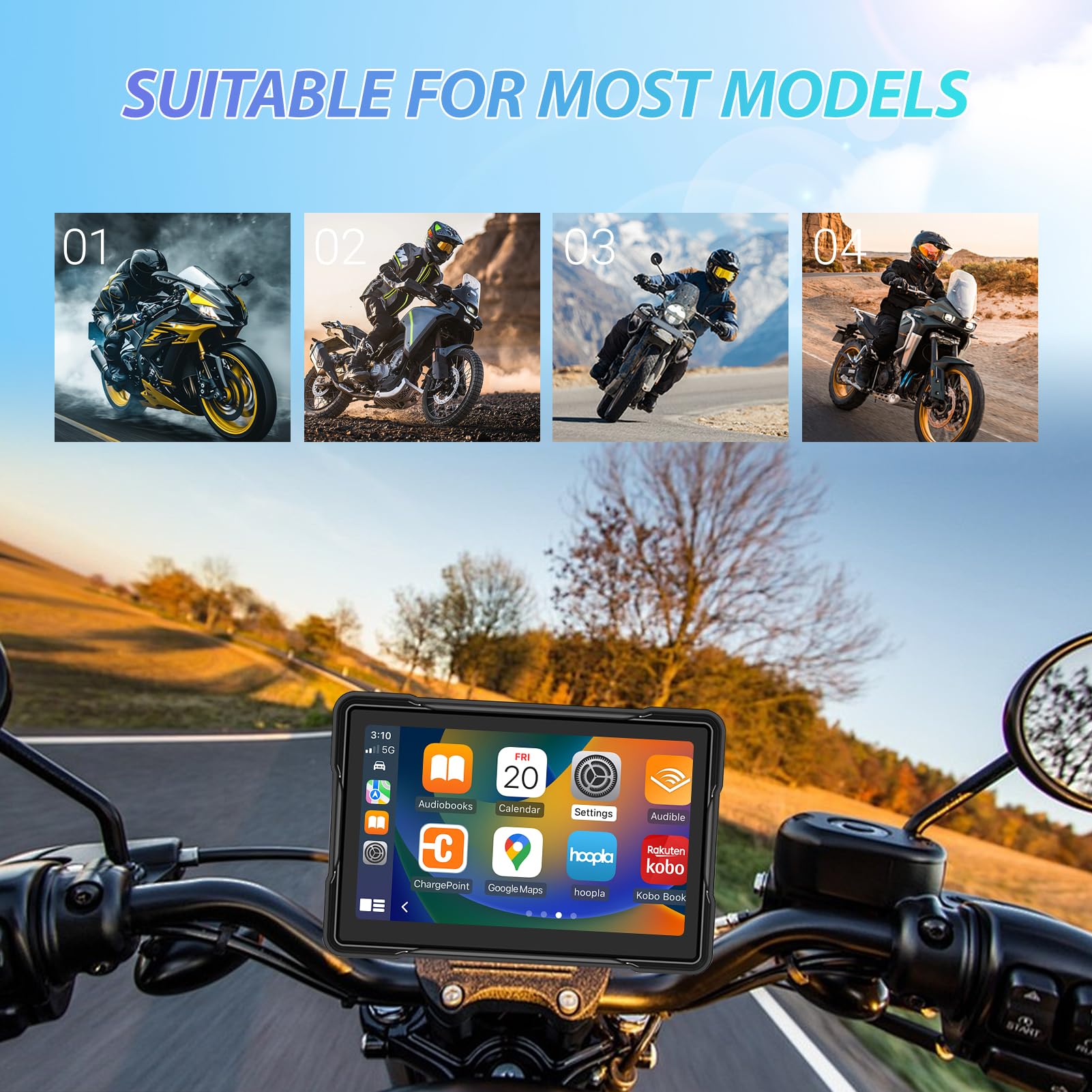 Pantalla GPS Carplay para Motocicleta,Pantalla Coche Carplay y Android Auto Inalámbrico,con IPx7 Impermeable Táctil Pantalla,Bluetooth Trans, Navegación GPS,Control de Voz