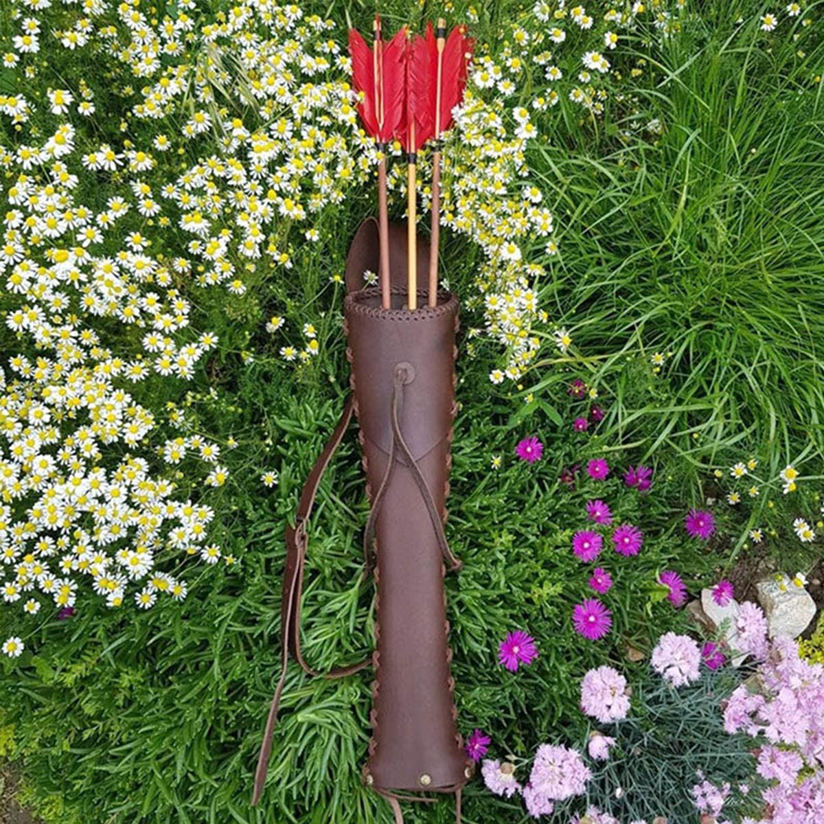 Cachorro Faretra in Pelle Vichinga Porta Freccia, Faretra Regolabile Appesa alla Spalla per Frecce, Accessori per Costumi da Cacciatore di Cavalieri Medievali, Puntelli per Prestazioni Sceniche