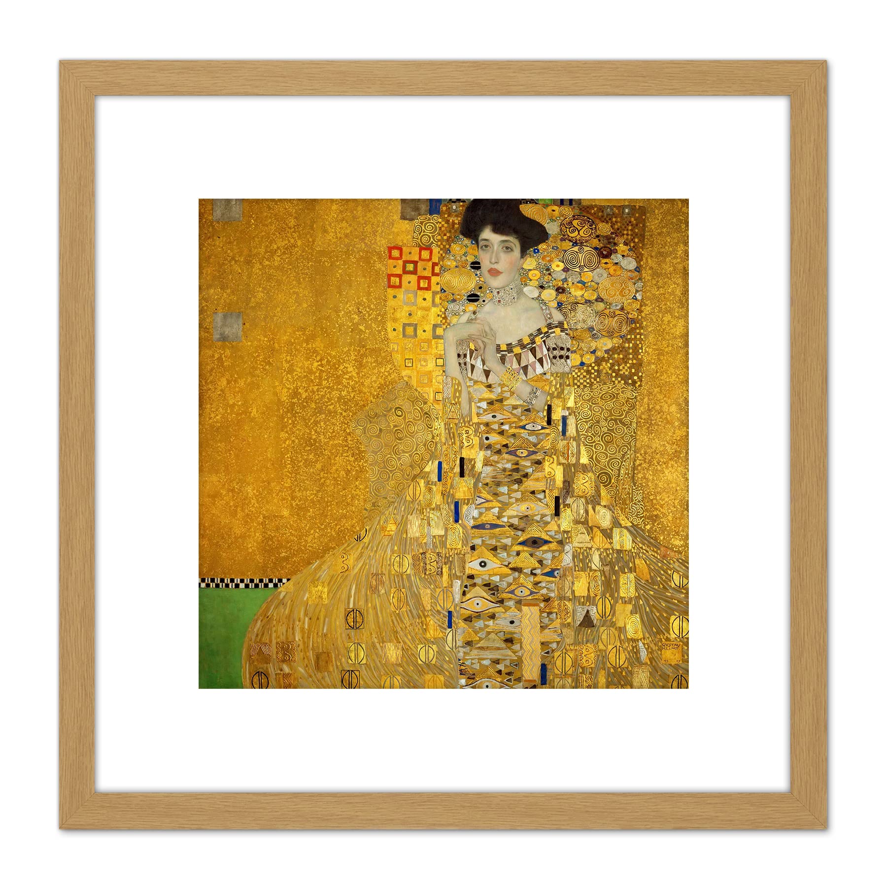 Artery8 Gustav Klimt Portrait Of Adele Bloch Bauer 9X9 Inch Square Wooden Framed Wall Art Print Picture with Mount