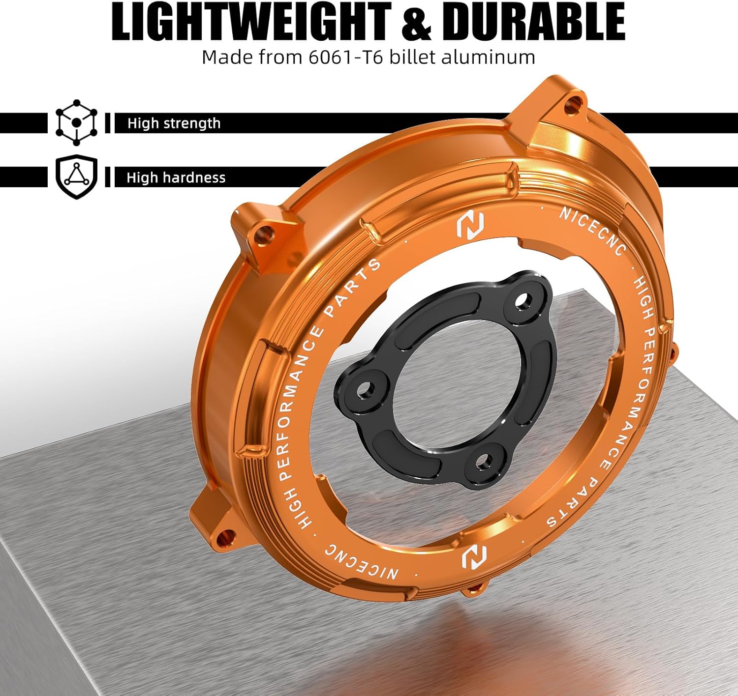 NICECNC Orange Transparent Clutch Side Cover with Pressure Plate Compatible with 1290 Duke R/GT/EVO 2014-2024, 1050 1090 1190 1290 Adventure R/S/T 2017-2024, CNC