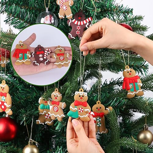 Miniatura 7 de 12 adornos de hombre de jengibre para árbol de Navidad, estilos surtidos, decoraciones navideñas