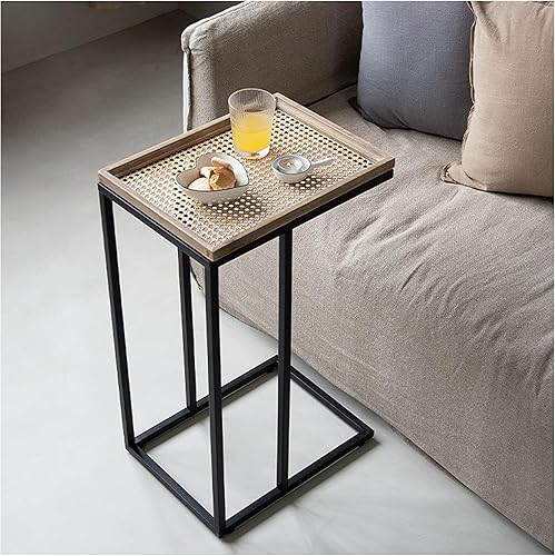 Miniatura 12 de Mesa auxiliar de sofá de mesa estilo campestre, mesa auxiliar de metal envejecido, color dorado Oro,Negro -