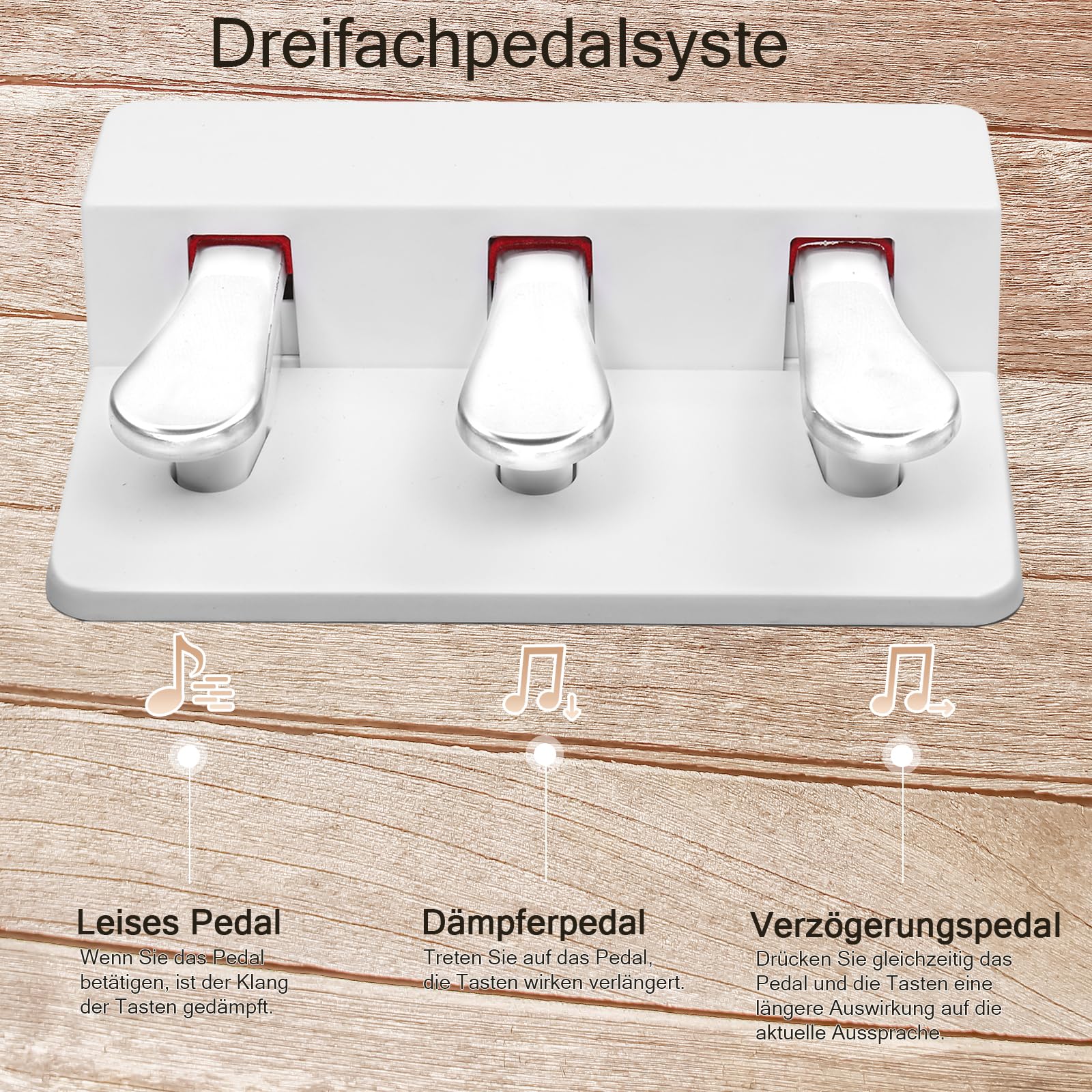 LEADZM Pianoforte Digitale a 88 Tasti con Supporto, Tastiera Completamente Pesata, Pianoforte Elettrico con MIDI USB, Altoparlanti Stereo, Sistema a 3 Pedali (Bianco)