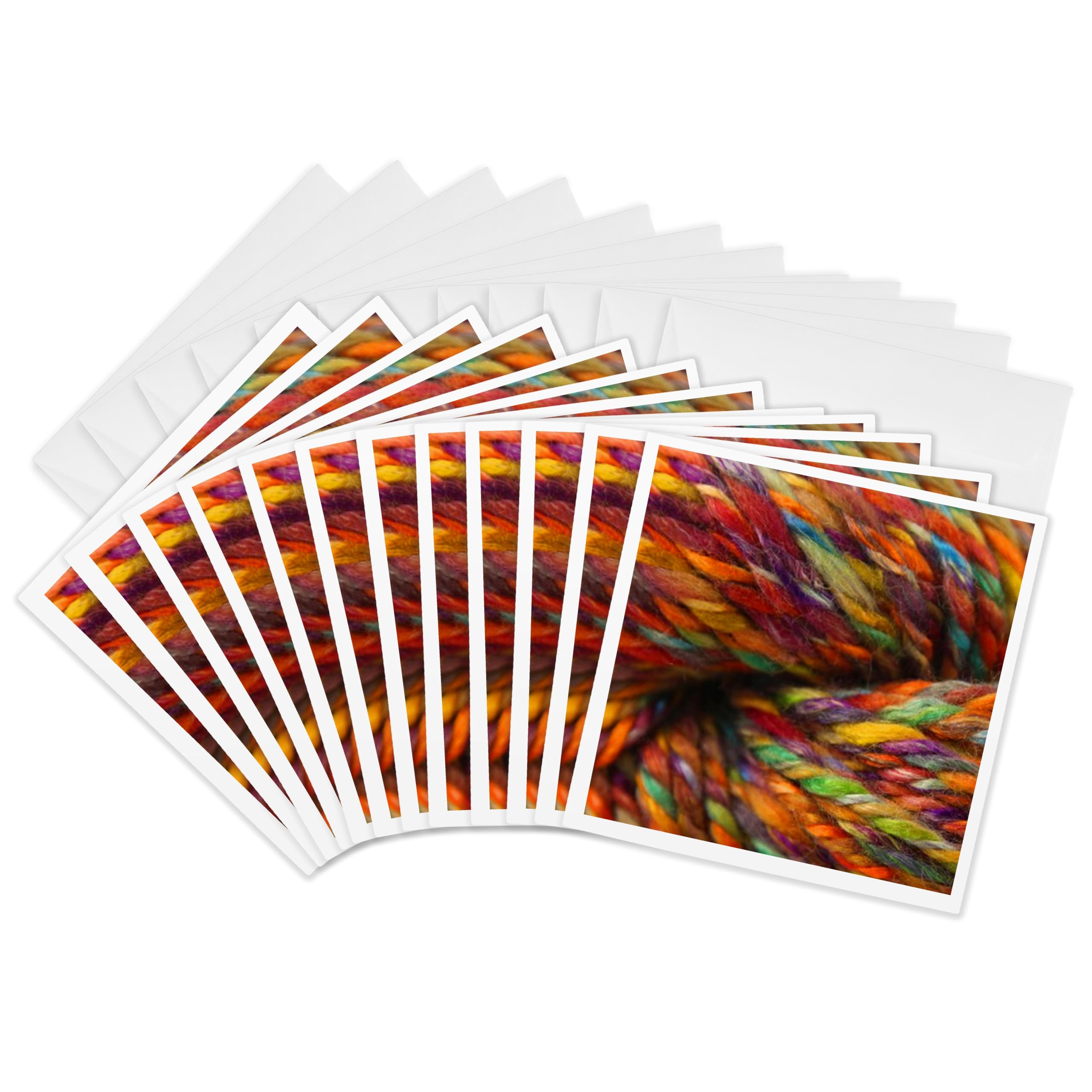 3dRose gc_100179_2 6 x 6-Inch "Multi-Colored, Rainbow Colored Yarn" Greeting Card (Set of 12)