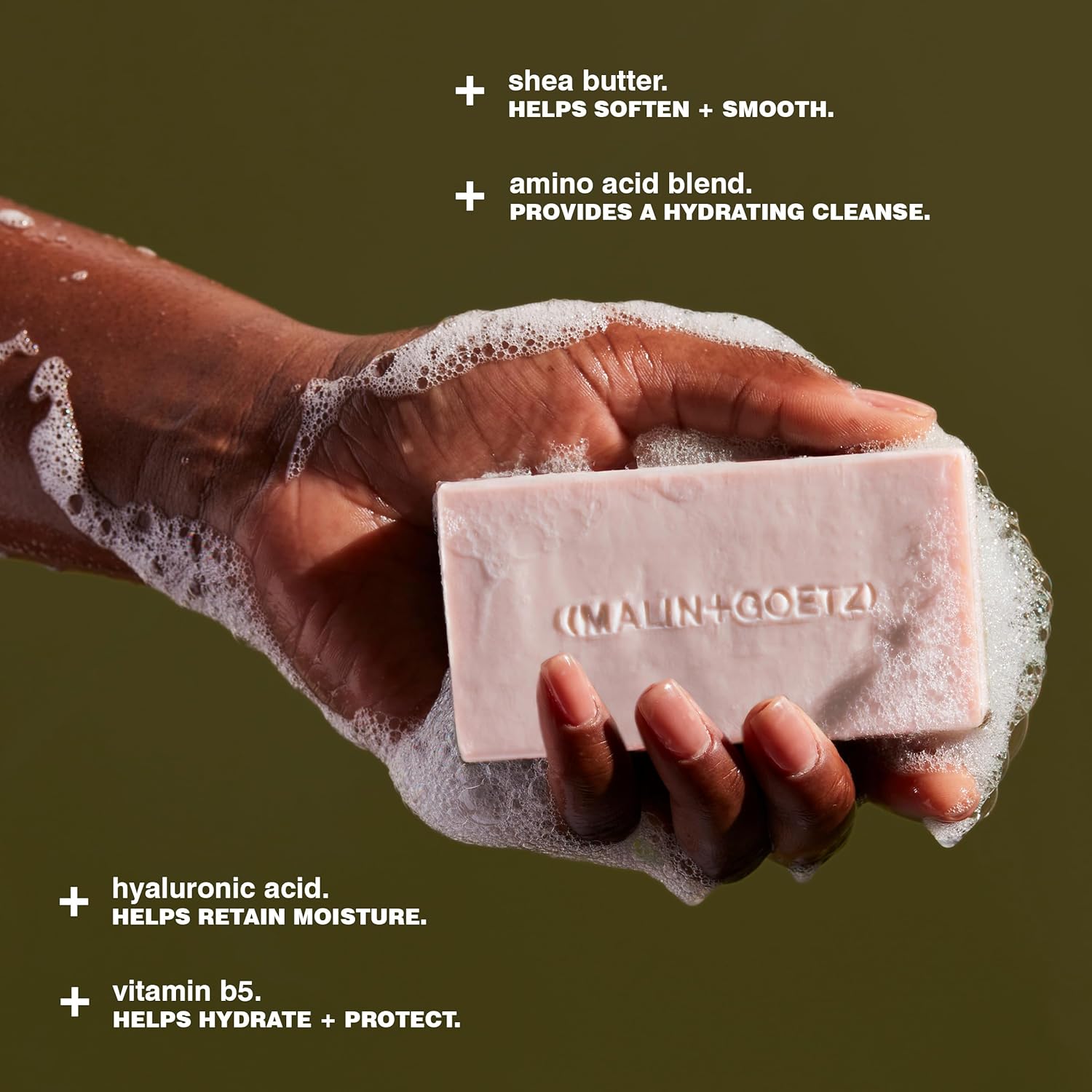 MALIN+GOETZ Vitamin B5 Hydrating Bar Strawberry + Rum Scents Concentrated Skincare Bar Vitamin B5, Hyaluronic Acid, Amino Acids + Shea Butter Gently Cleanses + Hydrates Triple-Milled 5 oz.