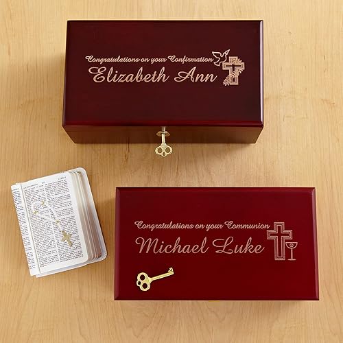 Miniatura 9 de Let's Make Memories Caja de recuerdo de confirmación personalizada  Escritura  Sacramento  Recuerdo religioso  Madera natural  Acabado de cerezo