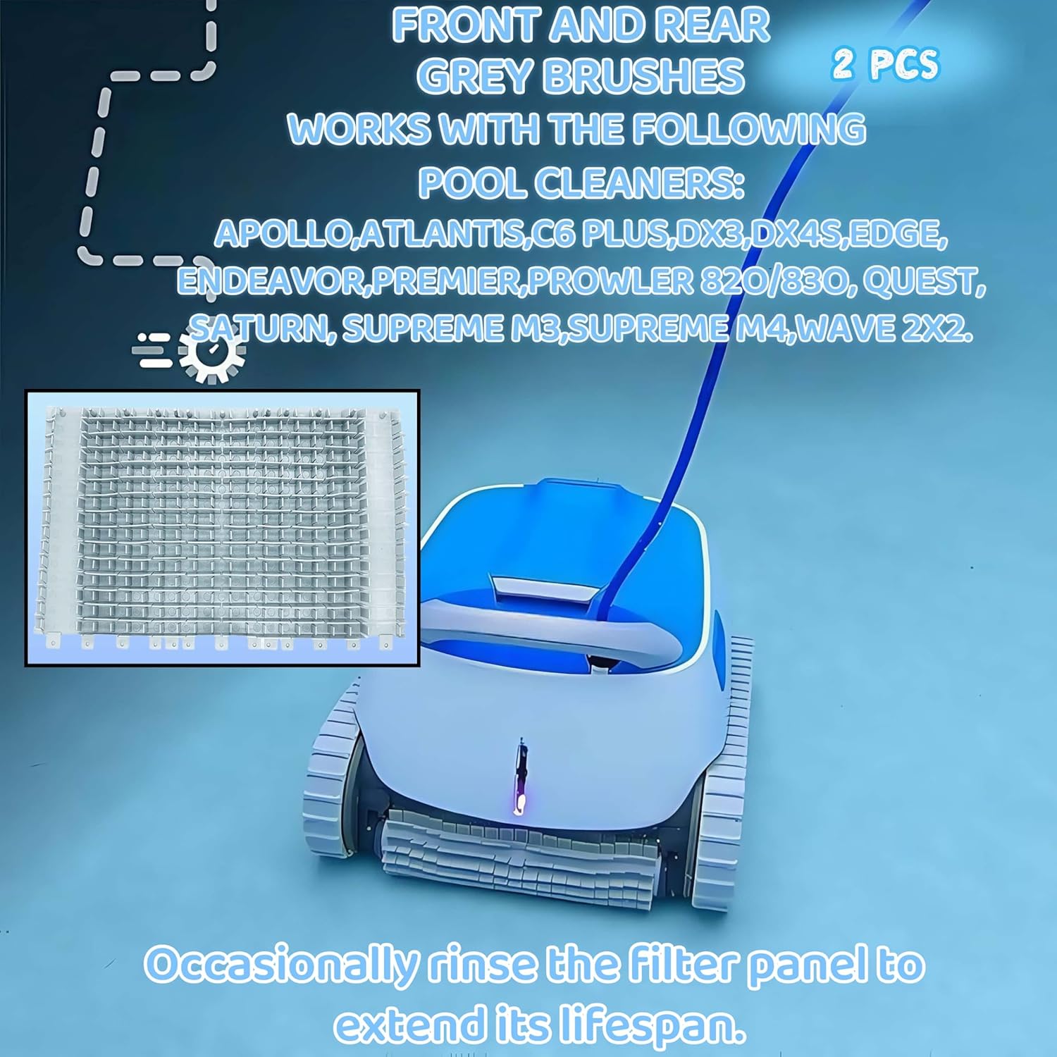 BGD 6101641-R2 2Pk Front and Rear Grey Brushes Fits Dol/phin M200 M400 M500 and Nautilus CC Plus Robot Swimming Pool Replacement MAY-201-3220 Robotic Pool Climbing Parts