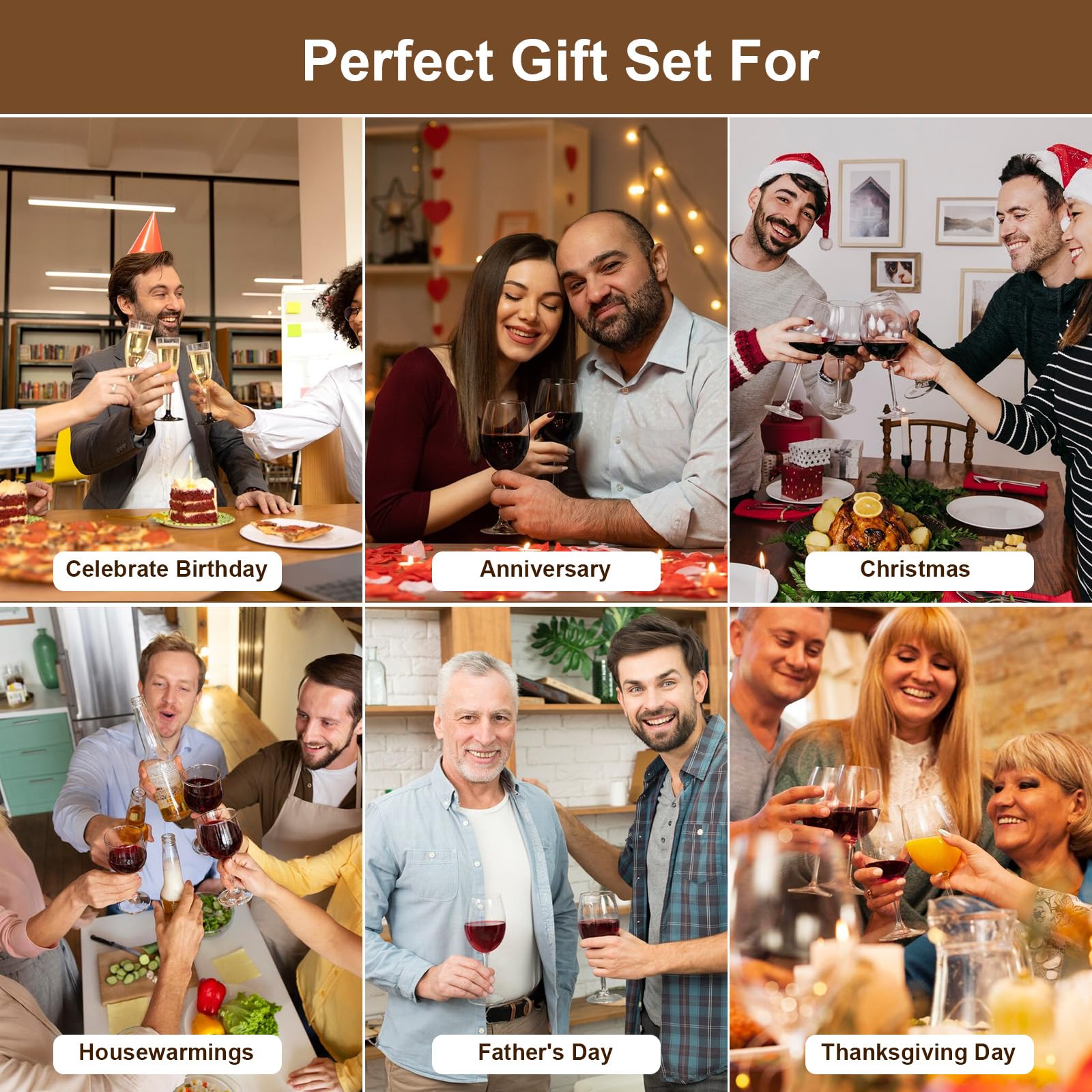 Korkenzieher Wein Set, 8 Stück Manueller Weinöffner Sommelier-Sets, Edelstahl Rotwein Flaschenöffner mit klassischem Holzetui für Weinflaschen, Weinöffner Kit für Hochzeit Christmas Papa Vatertag
