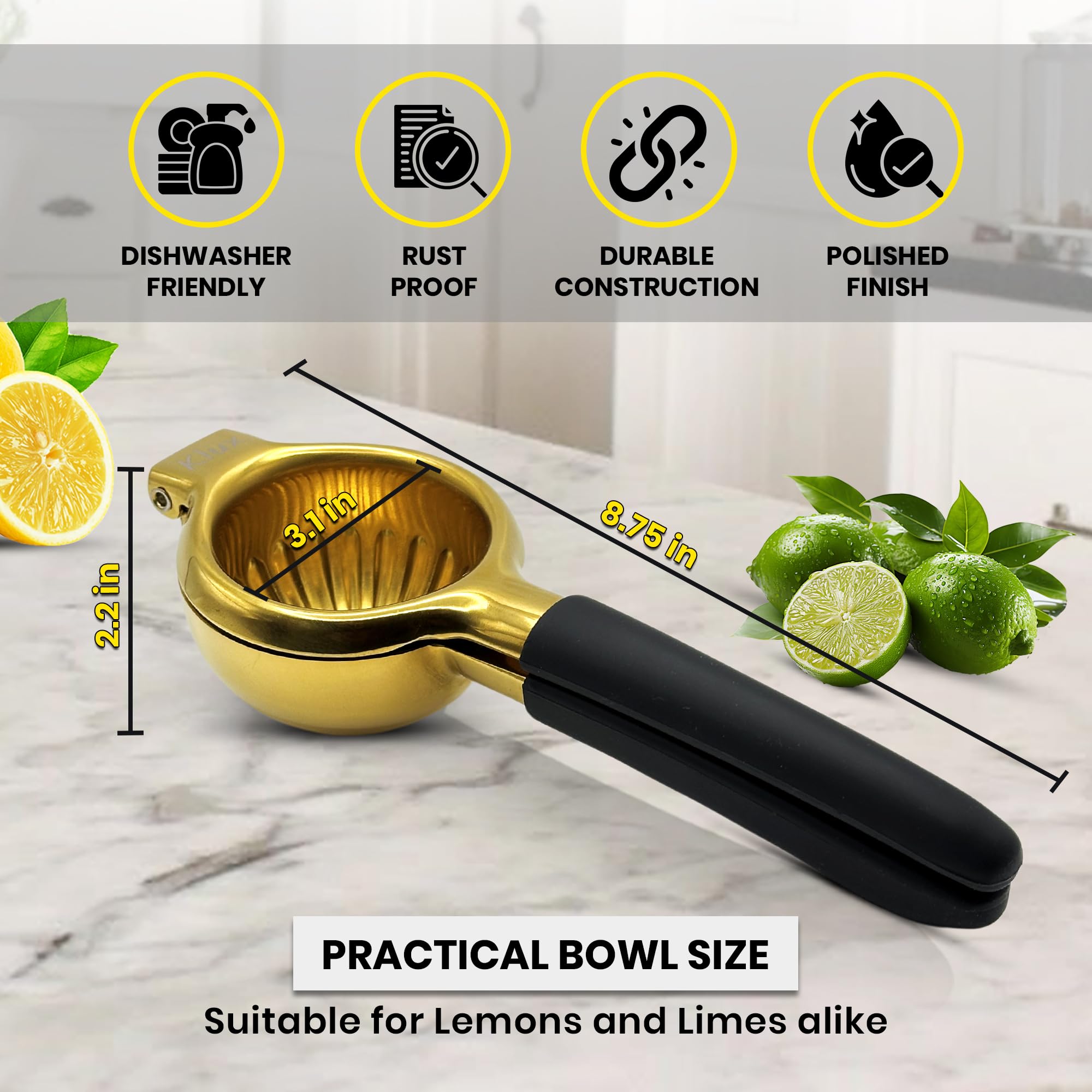 Stainless Steel Lemon Squeezer Made In Usa Klux Heavy-Duty Lemon