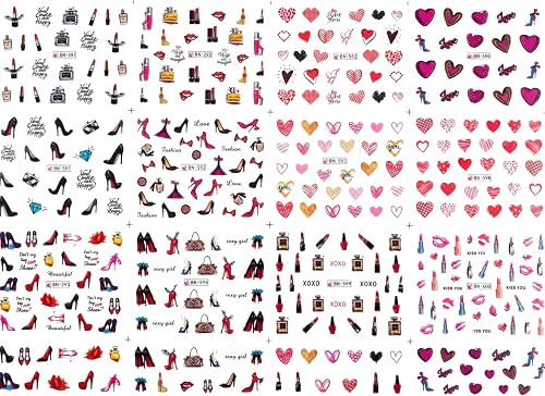 BN-600 Nail Art Water Transfer Stickers, Fashion & Love Theme, 12 Sheets