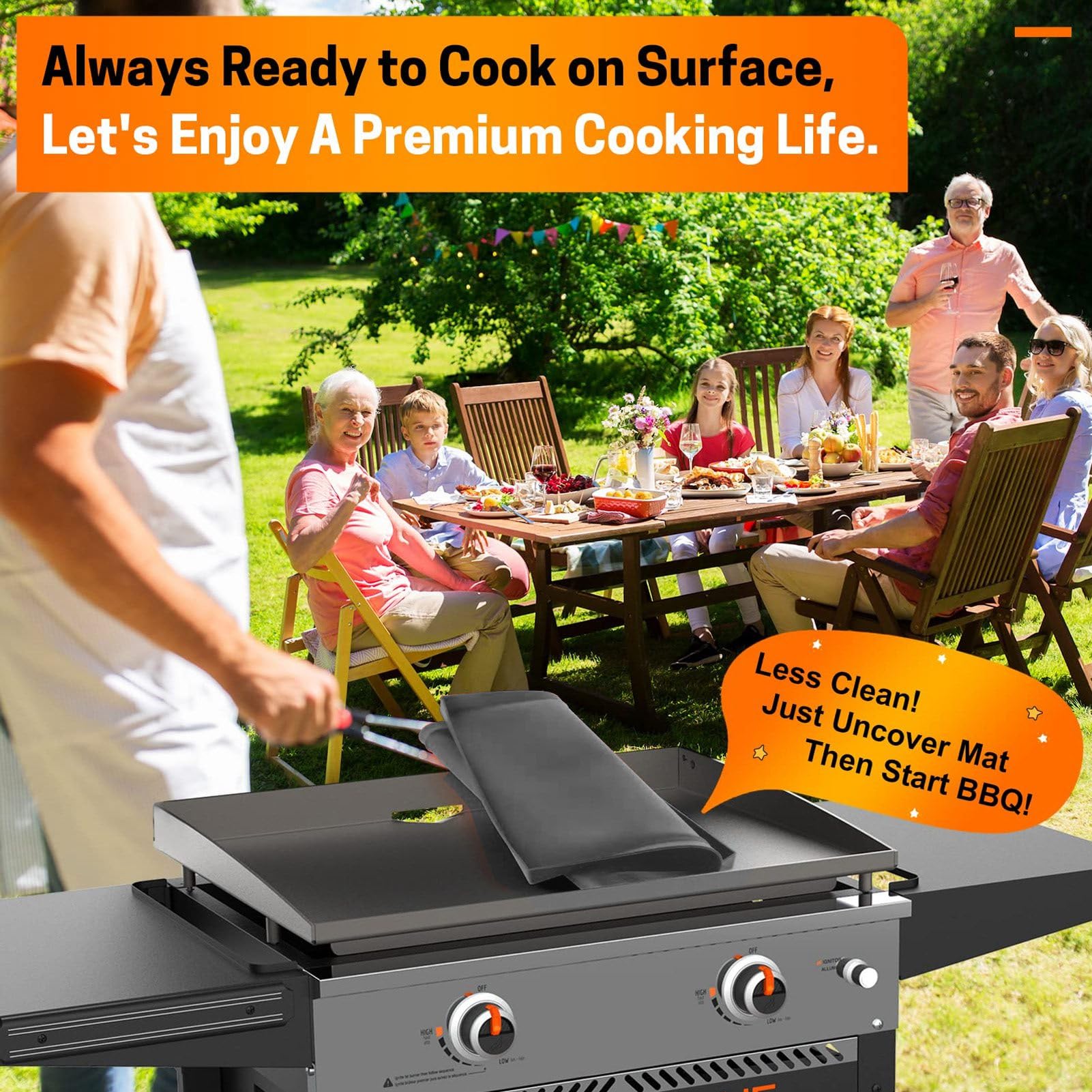 Silikon-Grillmatte, Grillabdeckung, Schutzhülle für Grills, BBQ-Grillmatte für Outdoor-Koch (36 Zoll Grauer Griff)
