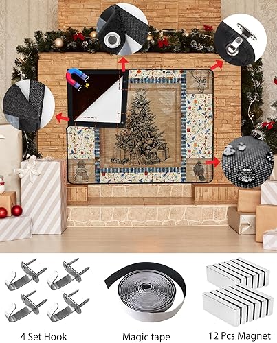 Miniatura 5 de Funda magnética para chimenea de árbol de Navidad de 36 x 27 pulgadas, manta decorativa para chimenea para pérdida de calor, cubiertas protectoras