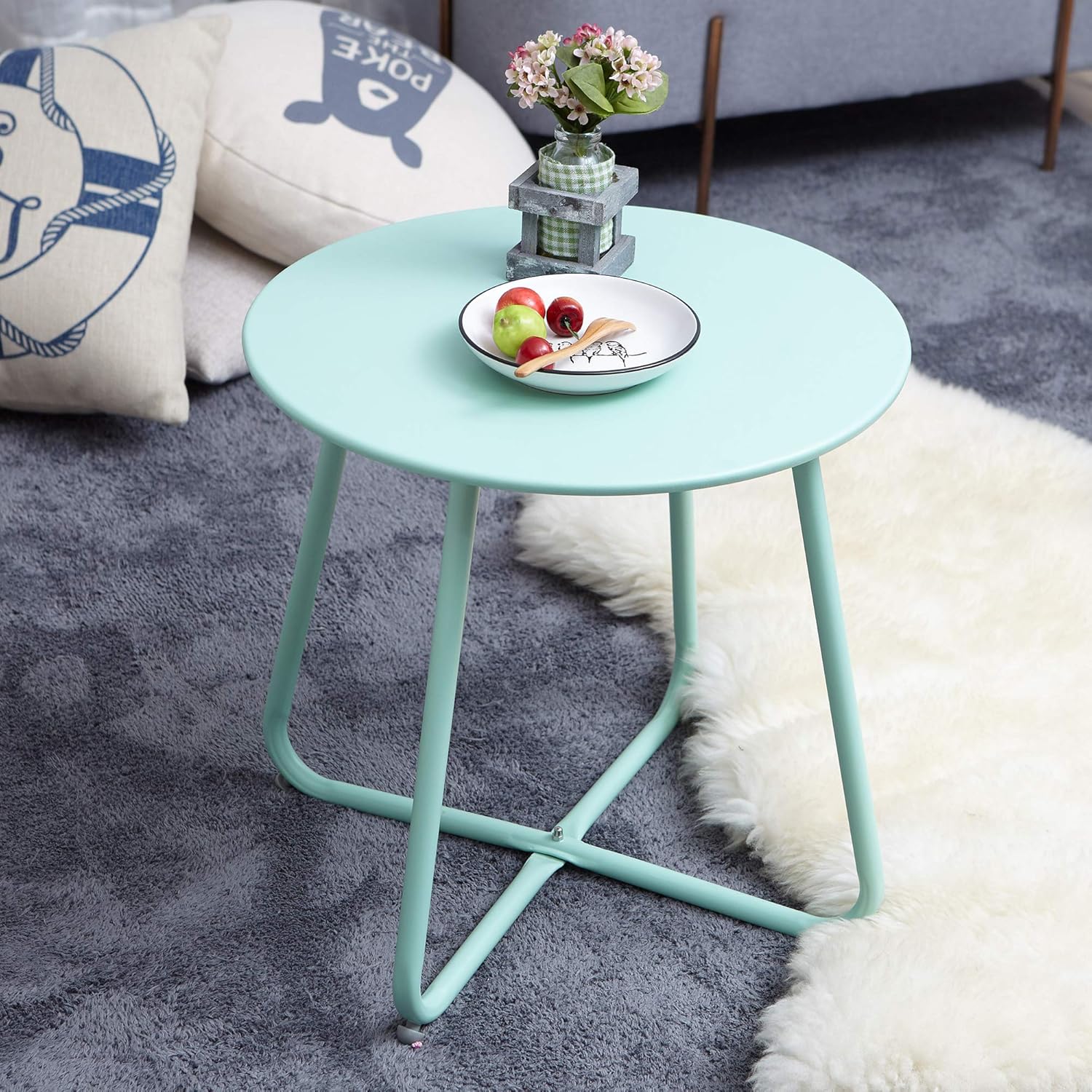 Grand Patio Steel Patio Side Table, Weather Resistant Outdoor Round End Table, Peacock Blue: Kitchen & Dining