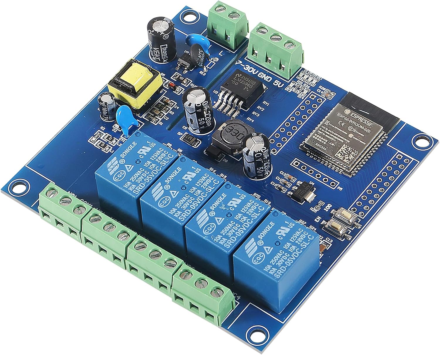 2pcs AC/DC Power Supply ESP32 Development Board Programmable Development Board Wireless WiFi 4 Way Channel 5V Relay Module ESP32-WROOM-32E for Arduino AC 90-250V / DC 7-30V