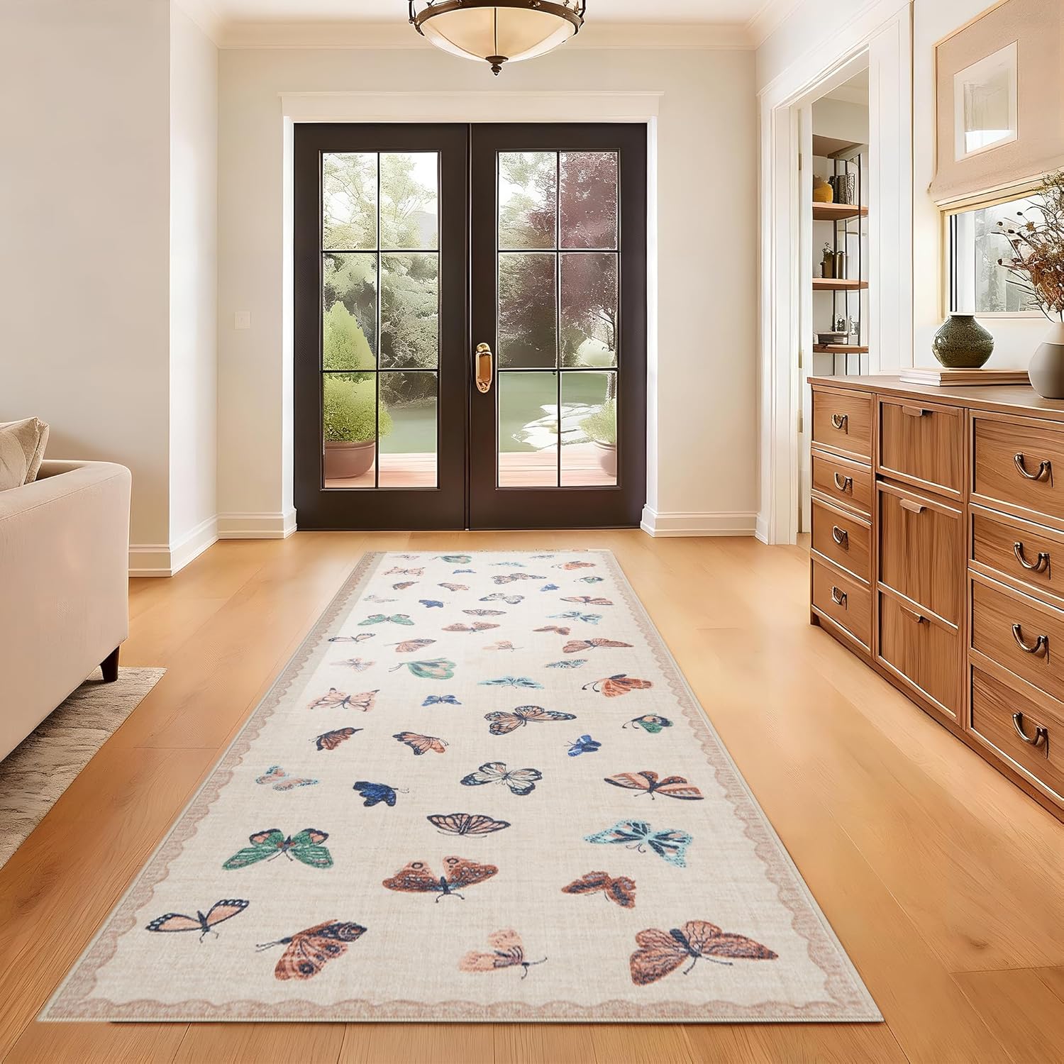 Garvee Area Rug 2x6, No Slip Washable, Modern Butterfly Pattern Area Rug, Low-Pile Design Rug, Under Bed Carpet, for Living Room Bedroom Dining Room, Apricot