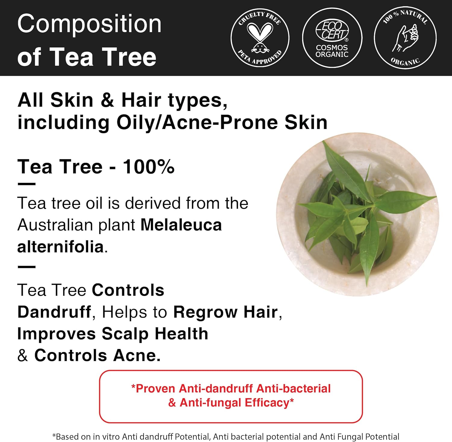 Soulflower Tea Tree Essential Oil 100% Pure, Undiluted, Natural & Organic for Skin, Hair, Pimples, Acne, Dandruff - Premium Essential Oil Certified by Ecocert